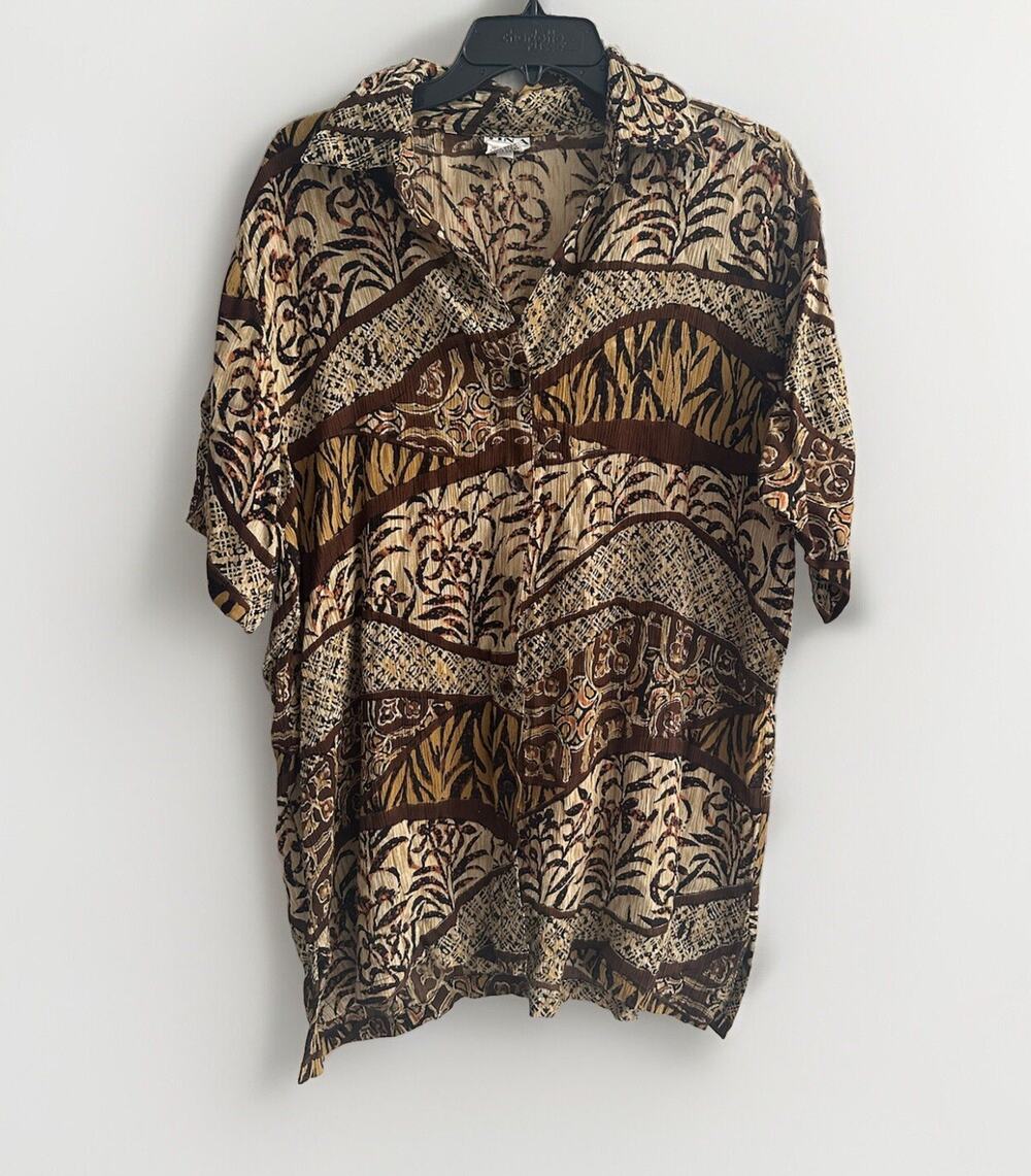 VTG Tina 80s Blouse Women’s Size S Rayon Animal Print Geometric Design India